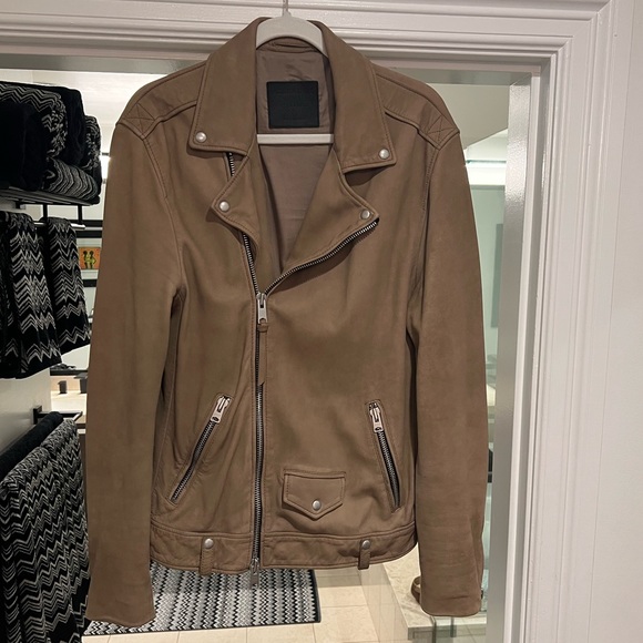 all saints tan leather jacket